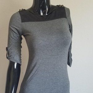 Gray and Black Mid Sleeve Shirt